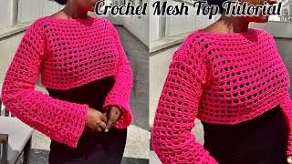 Easy Crochet Long Sleeve Mesh Top Tutorial  Beginners friendly [upl. by Killam852]