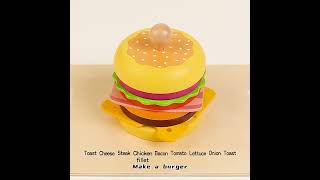 Unisex Wooden Hamburger Toy Set Simulation Pretend Play Food Toy For Kids [upl. by Gladstone]