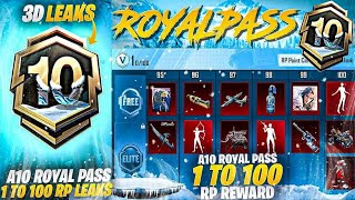 Finally A10 Royal Pass 3D Leaks Is Here  A10 Royal Pass 1 To 100 RP Rewards And Release Date PUBGM [upl. by Lekcim]