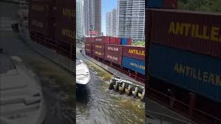 Antillean Line ship appears to have hit a barrier under the Brickell Avenue Bridge in Miami Florida [upl. by Leshia912]