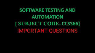 Software Testing And Automation important questions CCS366 [upl. by Alberic]