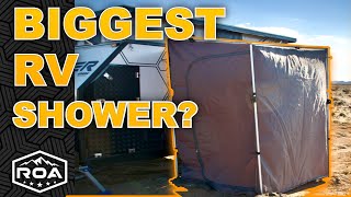 BEST and BIGGEST outdoor RV showerOBI DWELLER how to setup shower RVsofAmerica 2022 [upl. by Wescott]