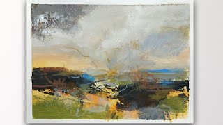 Abstract Landscape Painting Tutorial with Beautiful Muted Sky Colors  Acrylic Paint and Mixed Media [upl. by Esenej]