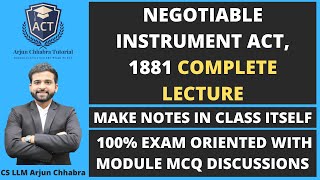 Negotiable Instrument Act 1881  CMA FOUNDATION  CMA INTER  CA INTERMEDIATE  CS EXECUTIVE  ARJUN [upl. by Netsirc294]