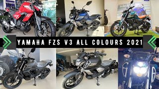 Yamaha Fzs v3 Bs6 All Colours Walkaround 2021  On Road Price And Changes [upl. by Kylynn]