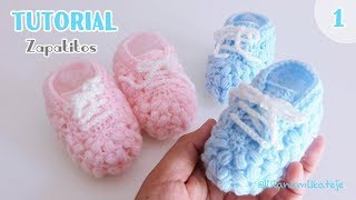 Como tejer escarpines zapatitos botitas para bebes a crochet ganchillo Parte 1 [upl. by Tristam266]