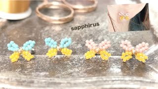 【ビーズステッチ】簡単！蝶のピアスリボンのピアス☆作り方 Bow Stud EarringsButterfly EarringsDIYTutorialSeed bead [upl. by Hijoung]