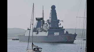 HMS DRAGON D35 LEAVES DEVONPORT NAVAL BASE AT CREMYLL  7th May 2018 [upl. by Annairdua]