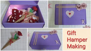 How To Make Gift Hamper  DIY Gift Hamper For Valentines Day  Hamper Box Making  Gift Hamper Ideas [upl. by Zoes]