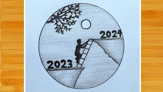 New year Drawing 2024  new year drawing Happy New year drawing easy [upl. by Haizek]