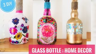 DIY Stained Glass Bottles  Glass Bottle Craft with CD  Decoupage Glass Bottles Glass Bottle Craft [upl. by Maidy]