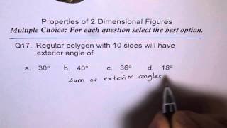 Find Exterior Angle for Regular Decagon Q17 [upl. by Remmus235]