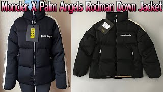 Moncler X Palm Angels Rodman Short Down Jacket Black White Try On amp Review [upl. by Nora100]