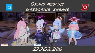 Blue Archive Gregorius Grand Assault Indoor Insane mode  27703k pts [upl. by Anyahc]