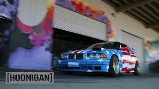 HOONIGAN DT 076 Hert Breaks 350 BMW E36 Drifting Down Dock [upl. by Oderf96]