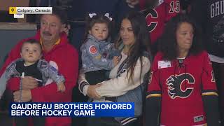 Flames honor Johnny Gaudreau welcome family back to Calgary [upl. by Pacheco]