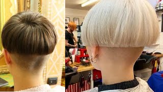 Tall confident women with a new undercut short bob haircuts and hairstylesBest half shaved nape cut [upl. by Wyatt]