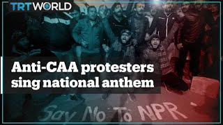 Protesters in India welcome 2020 with national anthem [upl. by Bevash]