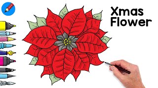 Learn to Draw a Poinsettia in Minutes  Real Easy Christmas Drawing [upl. by Lucian]