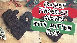 Fingerless Gloves with Flap Crochet Fingerless Mittens Crochet Mittens Beginner Tutorial [upl. by Vogel316]