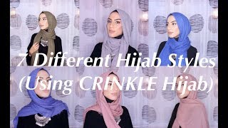 Simple Hijab Style  7 styles using crinkle hijab [upl. by Margarette]