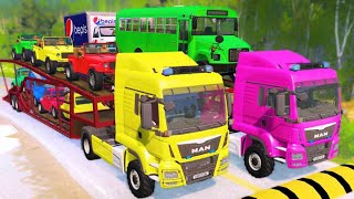 TRANSPORTING PIXAR CARS amp FRUITS WITH COLORED amp JOHN DEERE vs CLAAS vs TRACTORS  BeamNGdrive 9060 [upl. by Adnwahsat413]