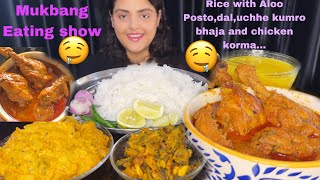 ASMR Eating Spicy Chicken Korma with Rice Aloo Posto Uchhe Kumro Bhaja  Mukbang Eating Show [upl. by Ahsilahs]