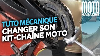 Changer son Kit chaine moto  Tuto Moto Magazine [upl. by Nevi769]