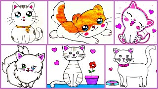 6 Farklı Çok Kolay Kedi Çizimi  How To Draw a Cute Cat Very Easy  Kolay Kedi Çizimi  Cat Drawing [upl. by Rillis]