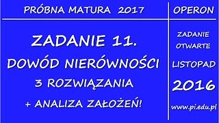 Zadanie 11 Matura z OPERONEM 2017 Listopad 2016 PR Dowodzenie nierówności [upl. by Romalda46]