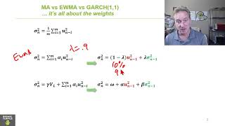 Comparing volatility approaches MA versus EWMA versus GARCH FRM T225 [upl. by Euqinemod]