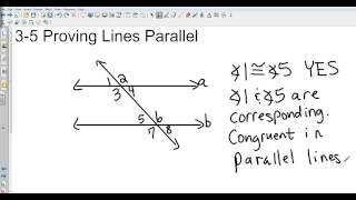 Geometry 3 5 Proving Lines Parallel [upl. by Joiner]