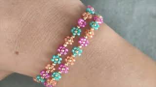 Tutorial flower bracelet or necklace very easy for beginners too [upl. by Sweet]