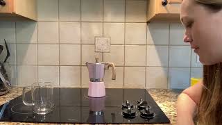 Review of the GROSCHE Milano Moka pot Stovetop Espresso Maker Greca Coffee Maker Pink 9 cup [upl. by Illa]