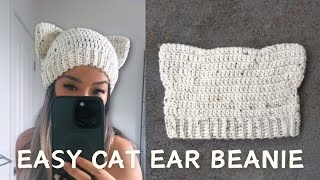 Easy Crochet Beanie with Cat Ears Tutorial [upl. by Latreese]