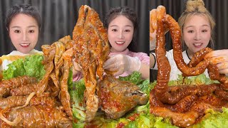 Yummy 35 🦐🦪🦀🐙🪼🥓🍖🐐🍗🦞 Eat Spicy food eat shrimp 🦐 crab 🦀 oyster 🦪 octopus 🦑 food asmr yummy [upl. by Suh666]