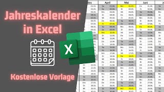 Dynamischen Jahreskalender in EXCEL erstellen [upl. by Esiuole]