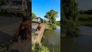 Village Woman Hook Fishing In Road Side Canal fishingmethods hookfishtrap fishingtechniques fish [upl. by Ailhad963]