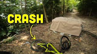 I CRASHED TWICE WHILE ATTEMPTING A BIG GAP JUMP AND A NEW TRAIL [upl. by Domingo]