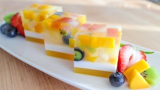 Agar Jelly Fruit Cake Recipe เค้กวุ้นผลไม้  Hot Thai Kitchen [upl. by Annais256]