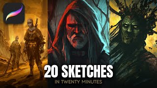 20 Sketches in 20 Minutes  Procreate Ipad  Digital Painting Timelapse [upl. by Nabetse]