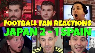 FOOTBALL FANS REACTION TO JAPAN 21 SPAIN  FANS CHANNEL [upl. by Kcerb]