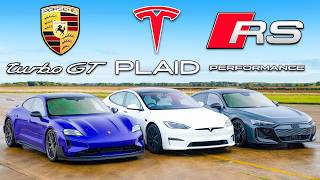 Porsche Taycan Turbo GT v Tesla v Audi RS GT DRAG RACE [upl. by Docia]