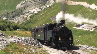 Dampfbahn Furka Bergstrecke Gletsch  Furka DFB mit Lok 1 [upl. by Blackmore]