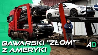 Śmieci z USA To zobaczcie te fury Cadillac 3x BMW AMG Porsche skuter  ROZŁADUNEK LORY [upl. by Atinas]