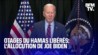 quotCe nest quun débutquot Joe Biden sexprime sur la première libération dotages du Hamas [upl. by Chafee]