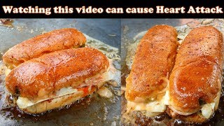 Heartattack Hot dog  Butteriest Double cheese hot dog  street food of india [upl. by Neenahs297]