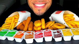 ASMR BURGER KING ALL SIDES EATING NUGGETS MOZZARELLA STICKS JALAPEÑO POPPERS ONION RINGS FRIES [upl. by Ahsimac980]