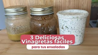 3 Vinagretas Fáciles y Rápidas para Ensaladas Vinagreta de Miel y Mostaza Yogur Griego y Balsámico [upl. by Aserahs]