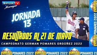 RESULTADOS al 21 de Mayo Jornada 13 Pomares 2022 Nicaragua [upl. by Sletten]